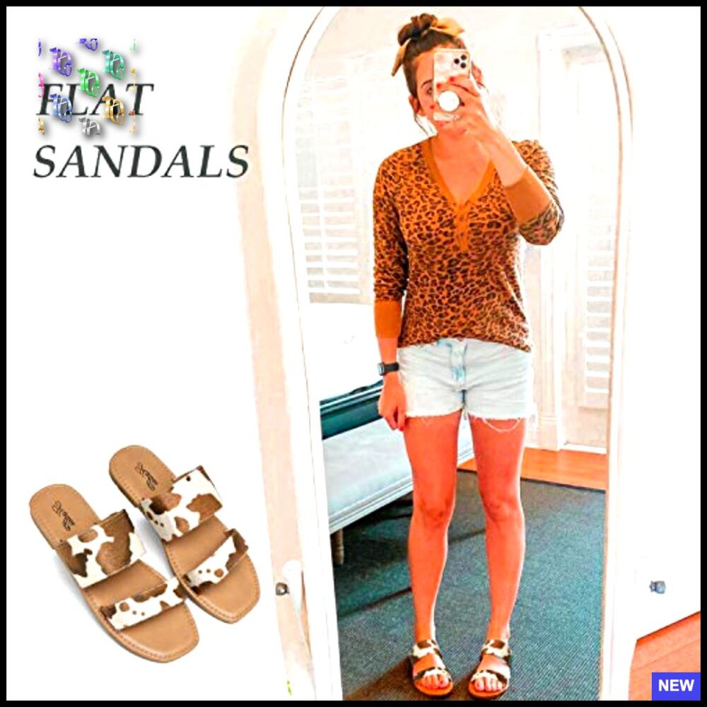 Two Strap Slide Sandals Open Toe Square Flat Mini… - image 5